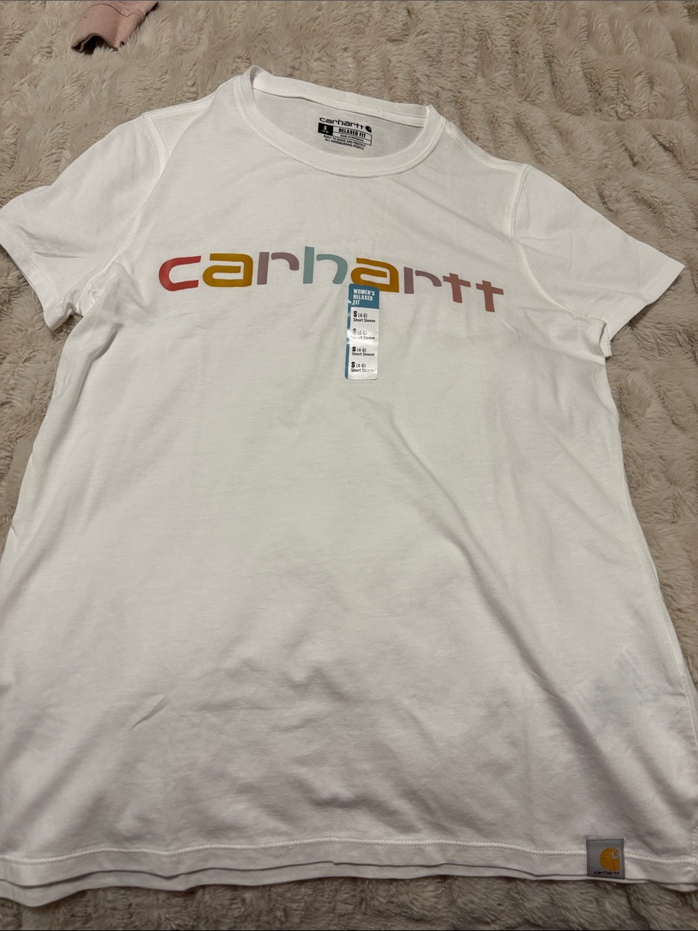 Carhartt White Short-Sleeve T-Shirt with Rainbow Logo